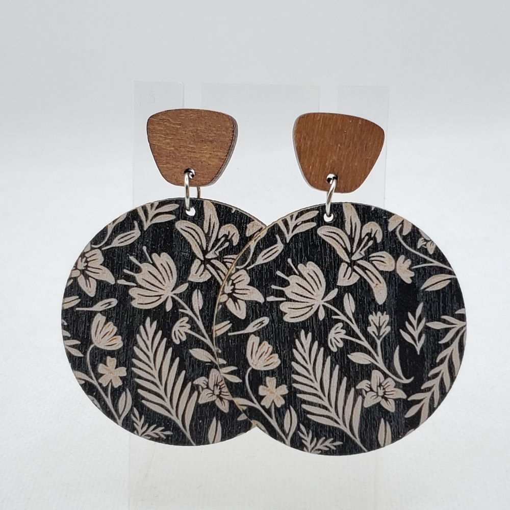 Floral Black and Ivory Earrings
